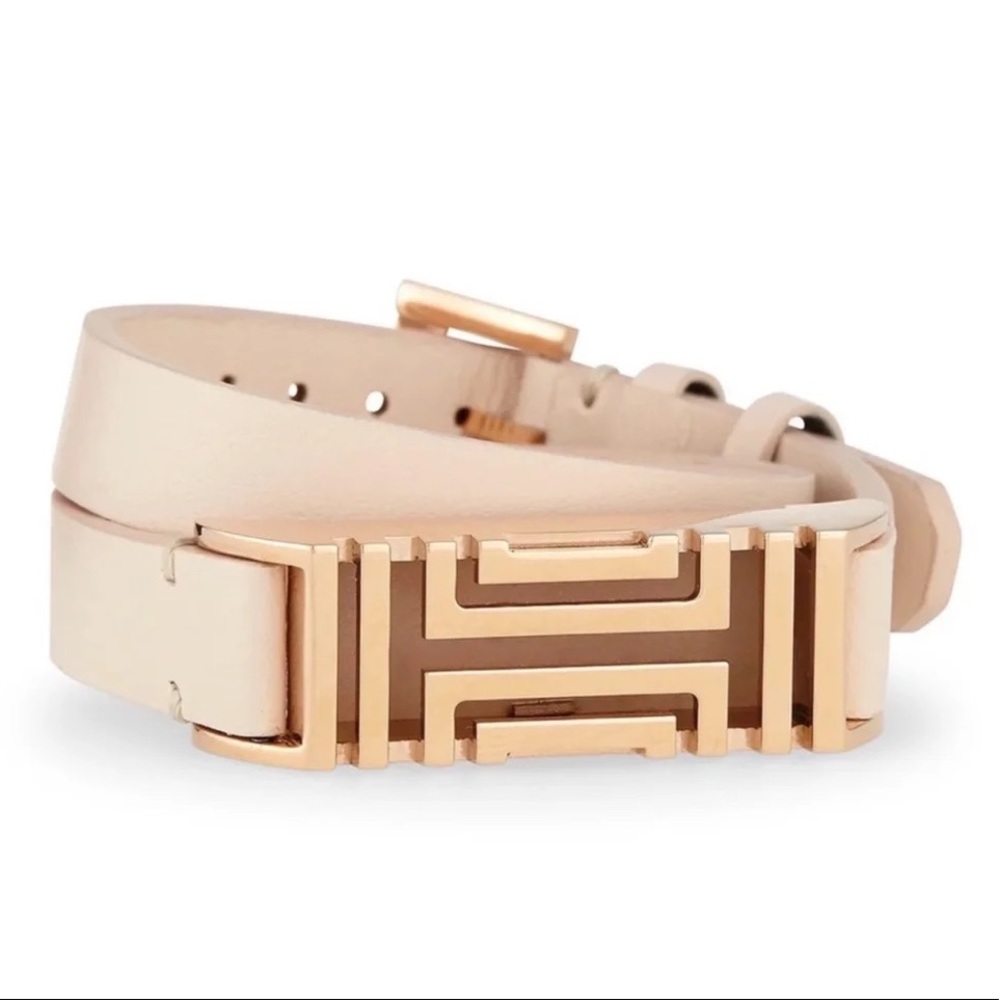 NWT Tory Burch For Fitbit Fret Double-Wrap Bracelet in Light Oak/Rose Gold